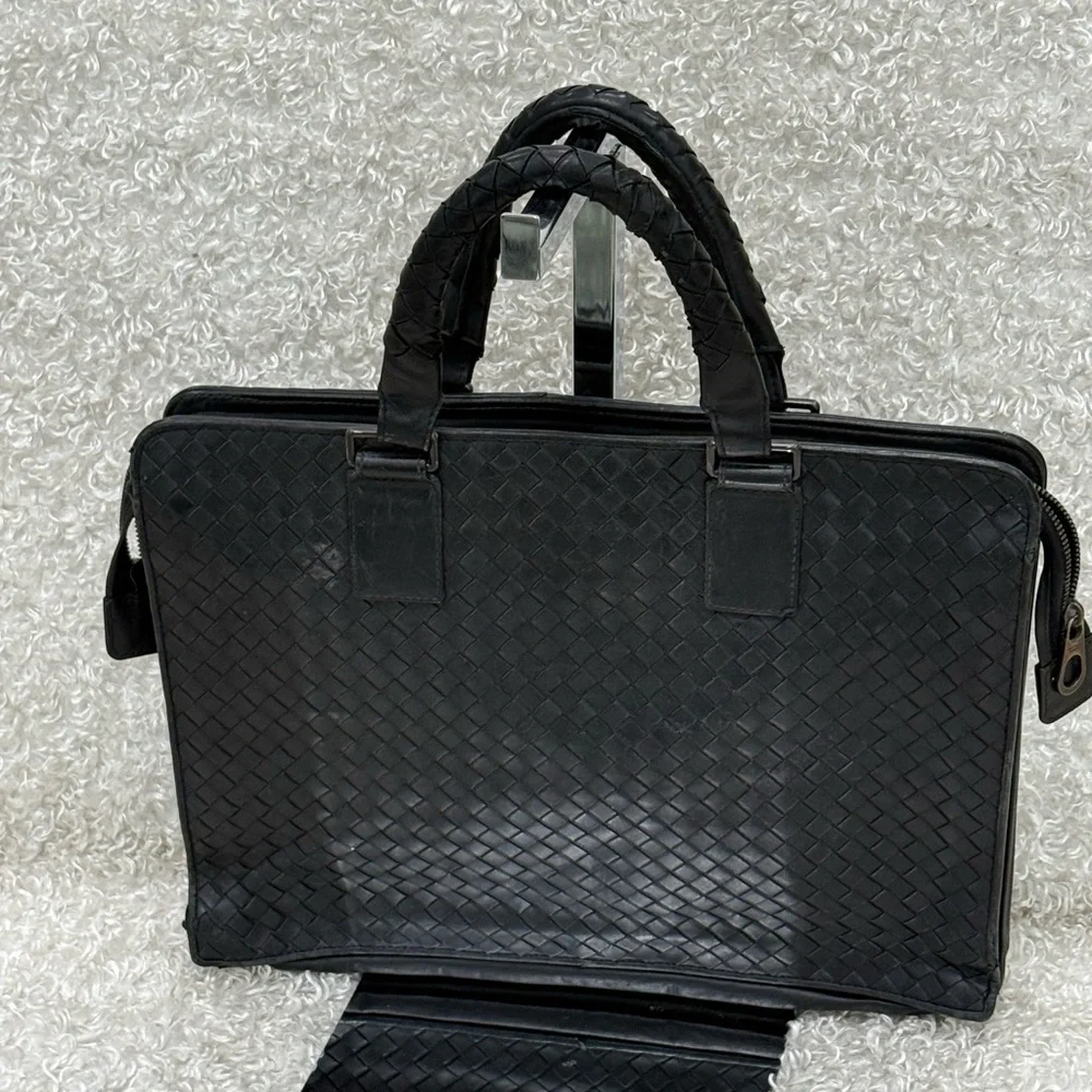 Bottega Veneta Dark Grey Intrecciato Leather Laptop Briefcase